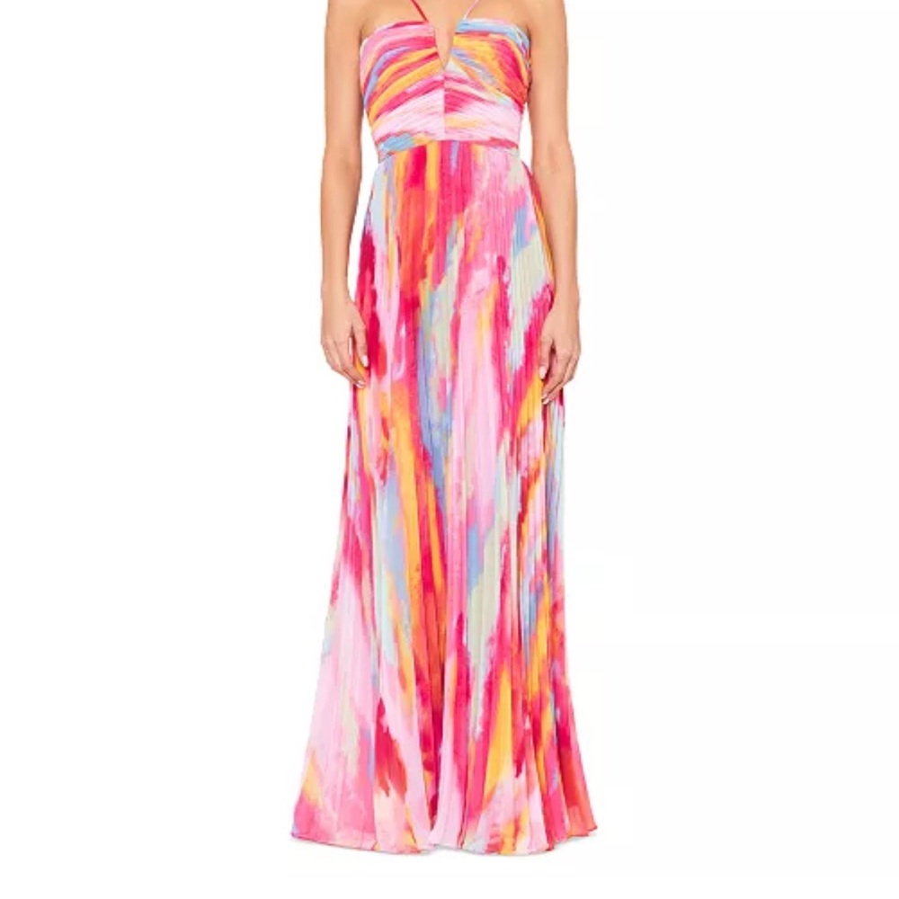 Xscape Pink and Orange Strapless Gown for Prom